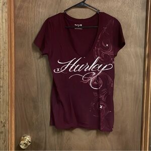 Hurley‎ Short Sleeve Shirt Top Medium Maroon Vneck